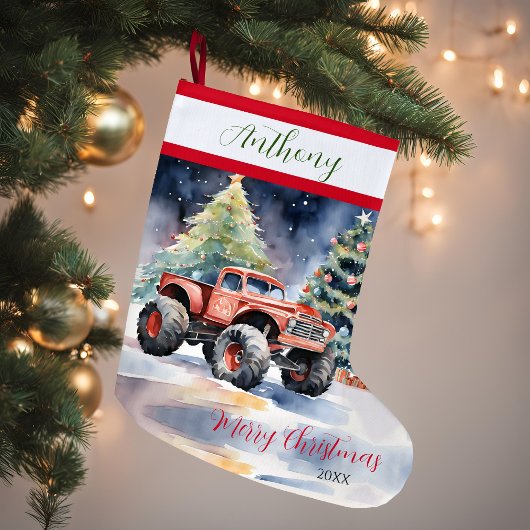 Red Xmas Monster Truck Grote Kerstsok