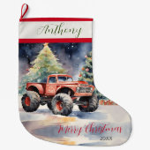 Red Xmas Monster Truck Grote Kerstsok (Voorkant)