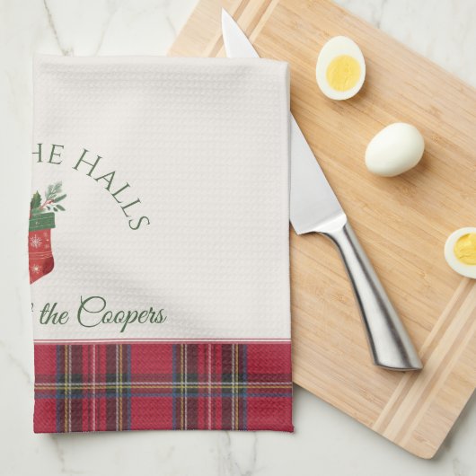 Red Xmas Stocking Gepersonaliseerd familienaam Ker Theedoek (Quarter Fold)