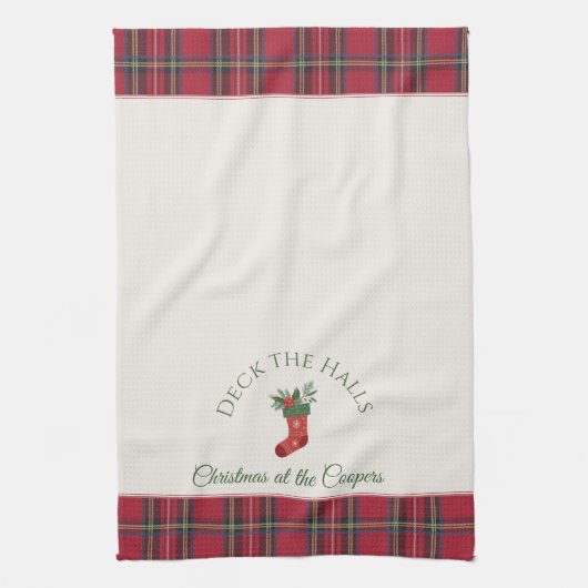 Red Xmas Stocking Gepersonaliseerd familienaam Ker Theedoek (Verticaal)