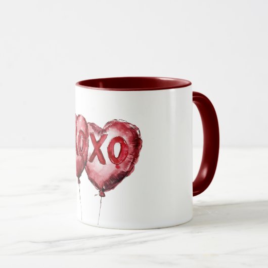 Red XOXO Heart Balloons Love Valentine Mok (Voorkant rechts)