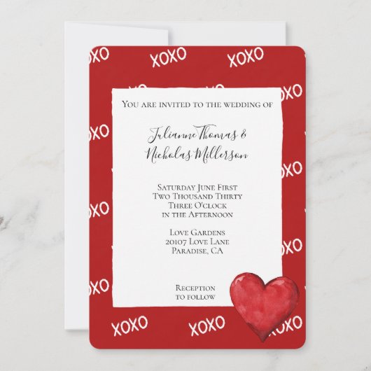 Red XOXO Heart Wedding Kaart (Voorkant)