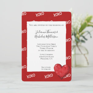Red XOXO Heart Wedding Kaart