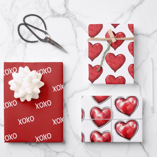 Red XOXO Hearts Wedding Inpakpapier Vel (Voorkant)