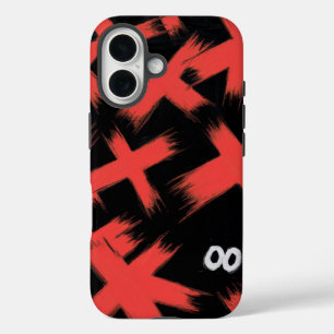 Red Xs op zwart met verborgen ogen iPhone 16 Hoesje