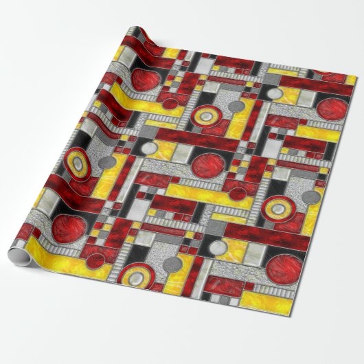 Red Yellow Art Deco Glas in lood Cadeaupapier (Uitgerold)