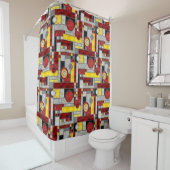 Red Yellow Art Deco Glas in lood Douchegordijn (In situ)