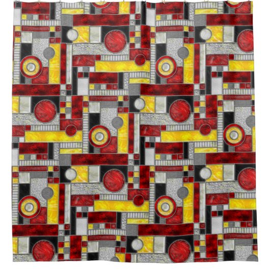 Red Yellow Art Deco Glas in lood Douchegordijn (Voorkant)