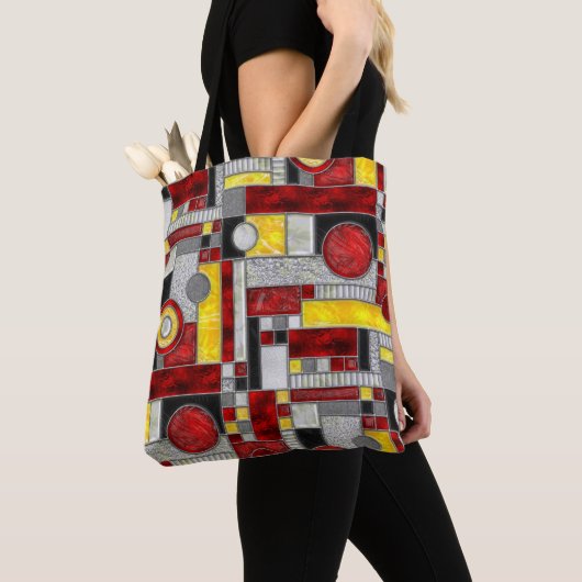 Red Yellow Art Deco Glas in lood Tote Bag (Dichtbij)