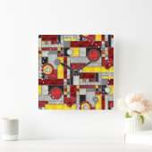 Red Yellow Art Deco Glas in lood Vierkante Klok (Huis)