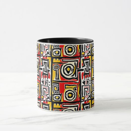Red Yellow Black Abstract Afrikaanse tribaal Mok (Midden)