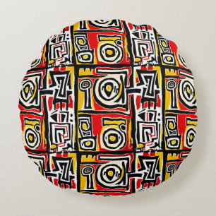 Red Yellow Black Abstract Afrikaanse tribaal Rond Kussen