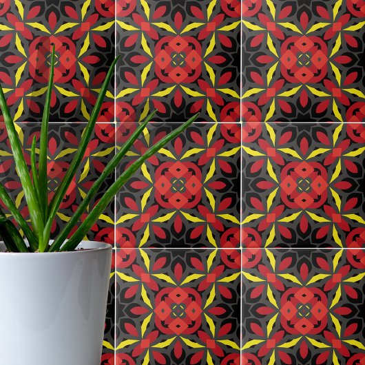 Red Yellow Black Etnici Arabesque Mosaic Boho Chic Tegeltje