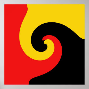 Red Yellow Black Retro Swirl Abstracte kunst schil Poster