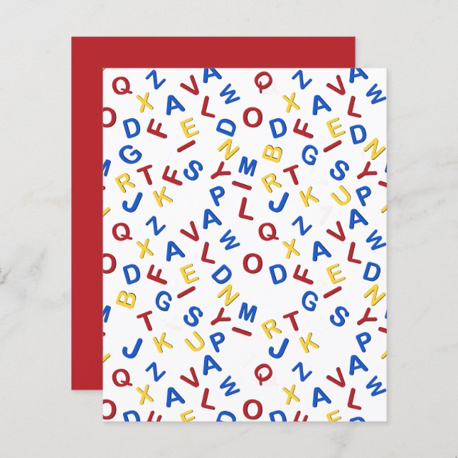 Red Yellow Blue ABC Letters Scrapbook Paper (Voorkant / Achterkant)