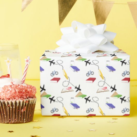 Red Yellow Blue Airplane Bicycle  Cadeaupapier (Verjaardagsfeest)