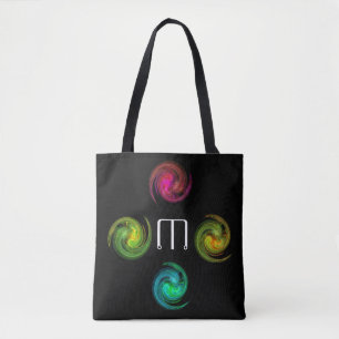 RED YELLOW BLUE LIGHT VORTEX Monogram zwart Tote Bag