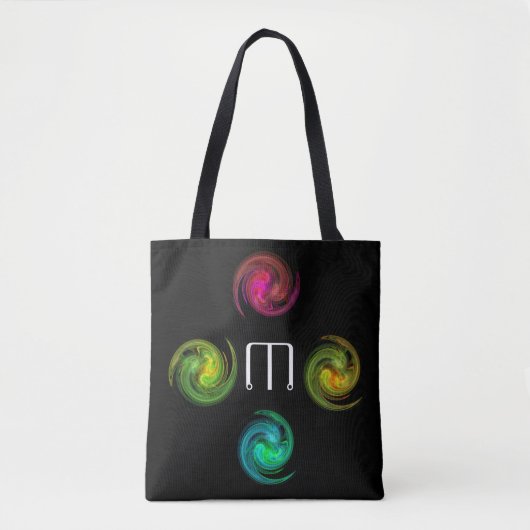 RED YELLOW BLUE LIGHT VORTEX Monogram zwart Tote Bag (Voorkant)