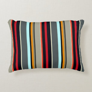 Red Yellow Blue Silver Grey Striped Pattern Accent Kussen