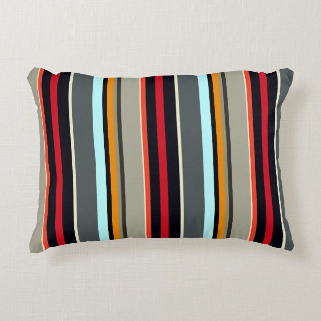 Red Yellow Blue Silver Grey Striped Pattern Accent Kussen (Voorkant)