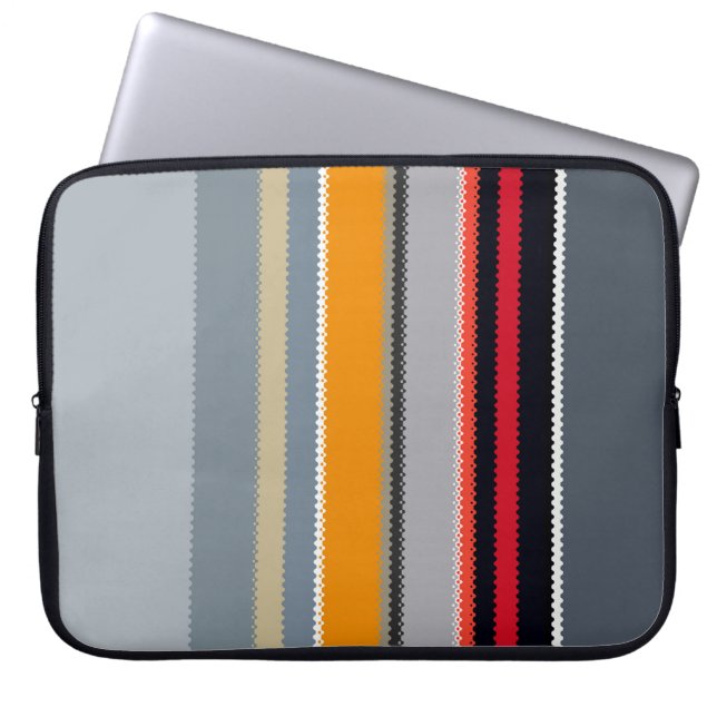 Red Yellow Blue Silver Grey Striped Pattern Laptop Sleeve (Voorkant)