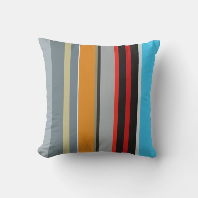 Red Yellow Blue Silver Multicolor Striped Pattern Buitenkussen (Voorkant)