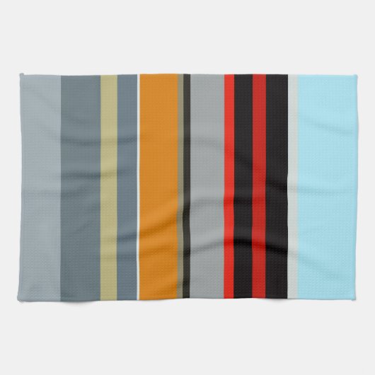 Red Yellow Blue Silver Multicolor Striped Pattern Theedoek (Horizontaal)