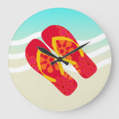 Red Yellow Blue Summer Beach Theme Teenslippers Grote Klok (Voorkant)