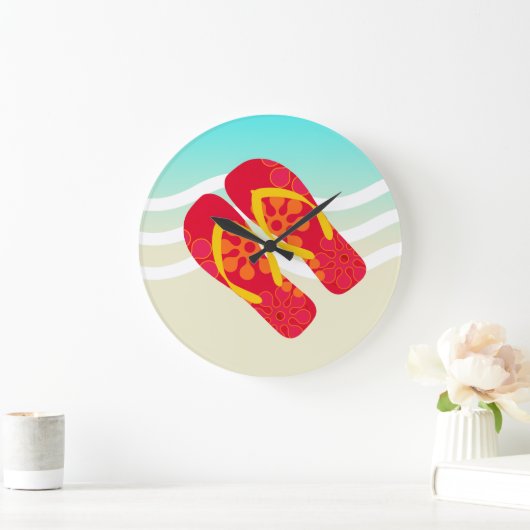 Red Yellow Blue Summer Beach Theme Teenslippers Grote Klok (Huis)