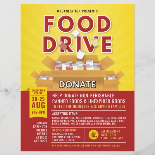Red Yellow Canned Food Drive Fundraiser Flyer (Voorkant)