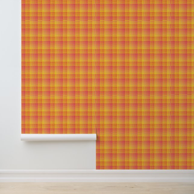 Red Yellow Checker Abstract Pattern Behang (Applicatie)