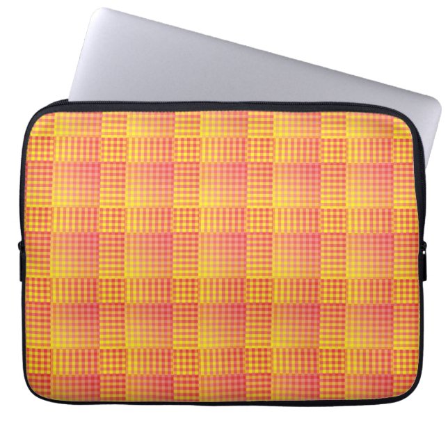 Red Yellow Checker Abstract Pattern Laptop Sleeve (Voorkant)