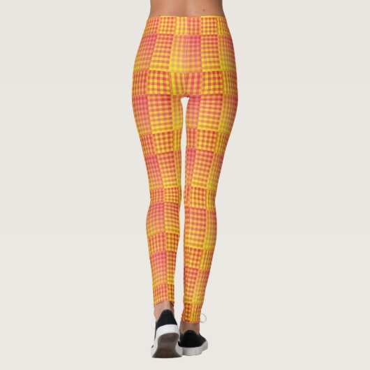 Red Yellow Checker Abstract Pattern Leggings (Achterkant)