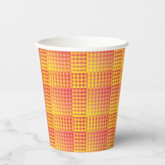 Red Yellow Checker Abstract Pattern Papieren Bekers (Voorkant)