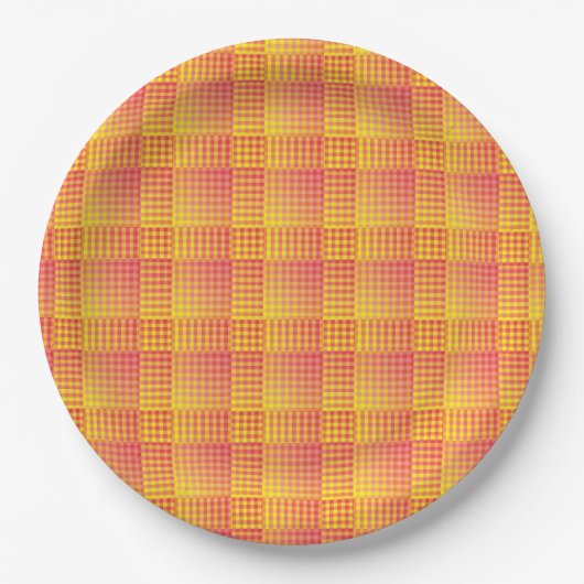Red Yellow Checker Abstract Pattern Papieren Bordje (Voorkant)