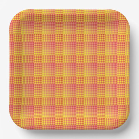 Red Yellow Checker Abstract Pattern Papieren Bordje (Voorkant)