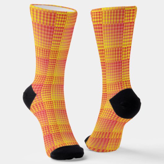Red Yellow Checker Abstract Pattern Sokken (Gebogen)