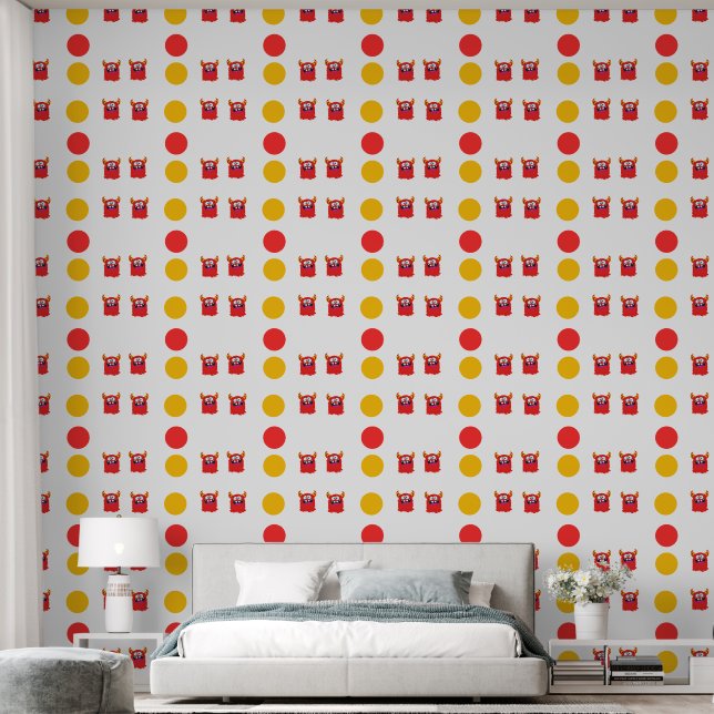 Red & Yellow Comic Monster Circles Kids' Rooms  Behang (Slaapkamer)