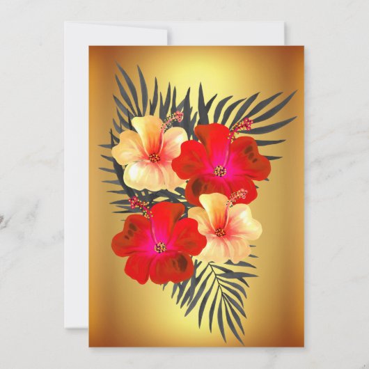 Red Yellow Gold Black Palm Hibiscus Birthday Party Kaart (Achterkant)