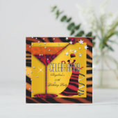 Red Yellow Gold Zebra Glass Deco Lady Party Kaart (Staand voorkant)