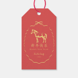 Red Yellow/GoldBow Horse Chinese New Year Cadeaulabel