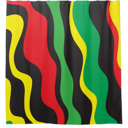 Red Yellow Green Black Rasta Wave Douchegordijn (Voorkant)