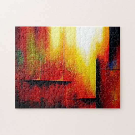 Red Yellow Green Black Trendy Modern Abstracte kun Legpuzzel (Horizontaal)