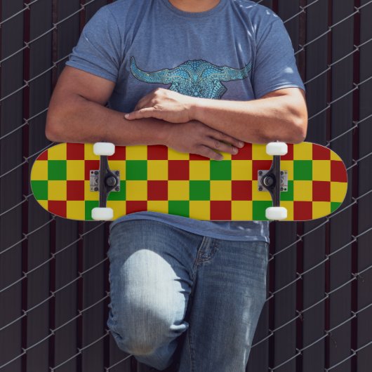 Red Yellow Green Checkered Pattern Design  Persoonlijk Skateboard (Buiten 3)