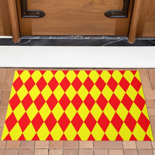 Red Yellow Harlequin Checkered Design  Deurmat