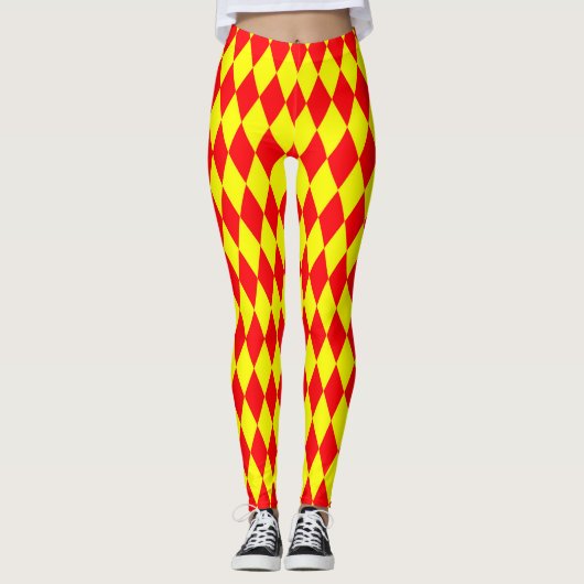 Red Yellow Harlequin Checkered Design  Leggings (Voorkant)
