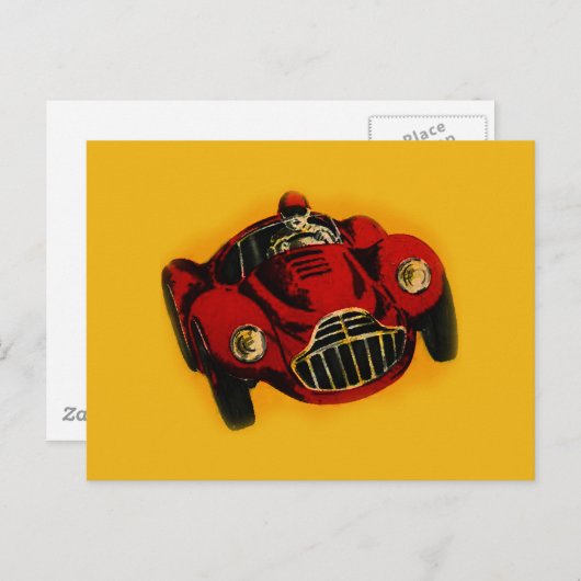 Red Yellow Old Auto Racing Car Briefkaart (Voorkant / Achterkant)