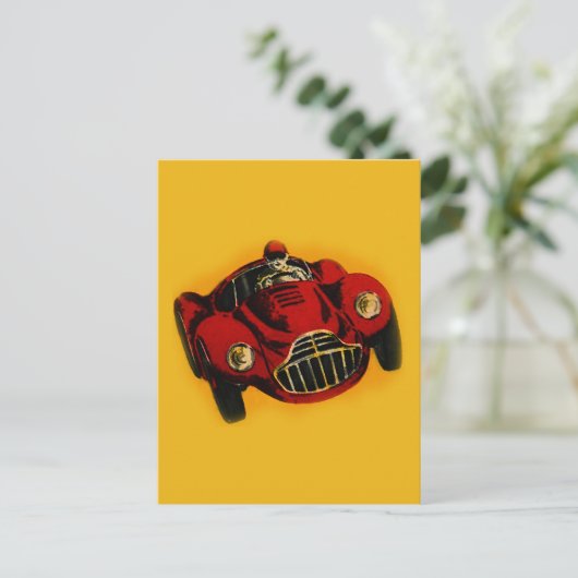 Red Yellow Old Auto Racing Car Briefkaart (Staand voorkant)