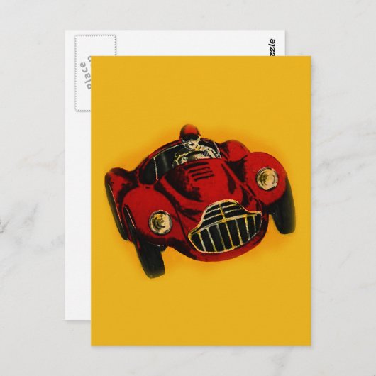 Red Yellow Old Auto Racing Car Briefkaart (Voorkant / Achterkant)