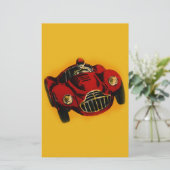 Red Yellow Old Auto Racing Car Briefpapier (Staand voorkant)